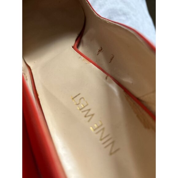 Orange Leather Pointed-Toe High Heels Size 11 Nine West Kitten Heel - Picture 11 of 12